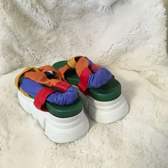 NEW Girotti Multicolor Handcrafted Leather Strappy Chunky Sole Sandals 7.5