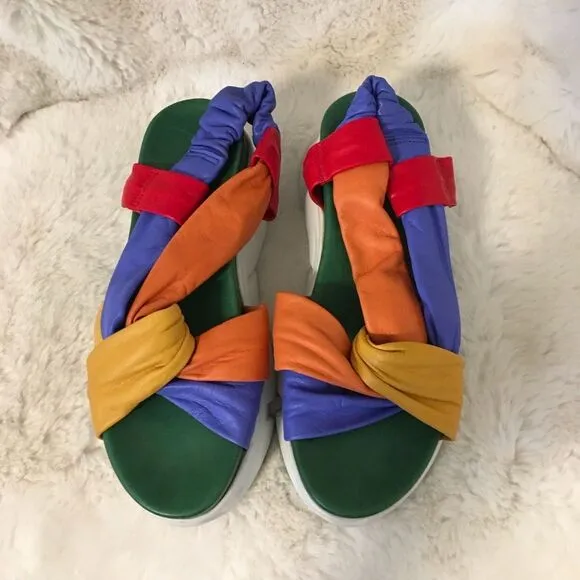 NEW Girotti Multicolor Handcrafted Leather Strappy Chunky Sole Sandals 7.5