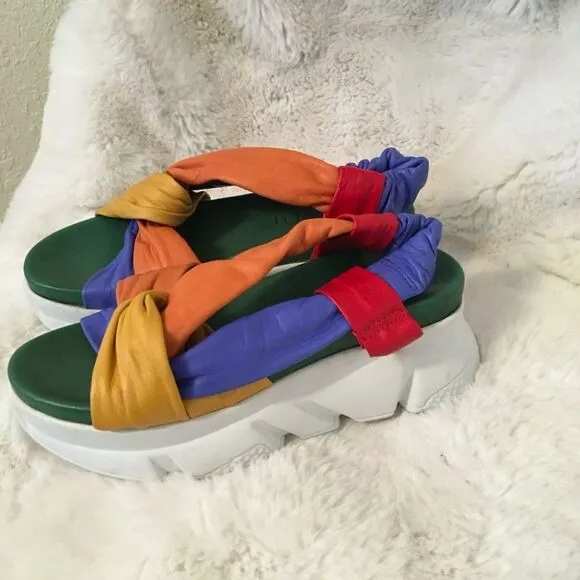 NEW Girotti Multicolor Handcrafted Leather Strappy Chunky Sole Sandals 7.5