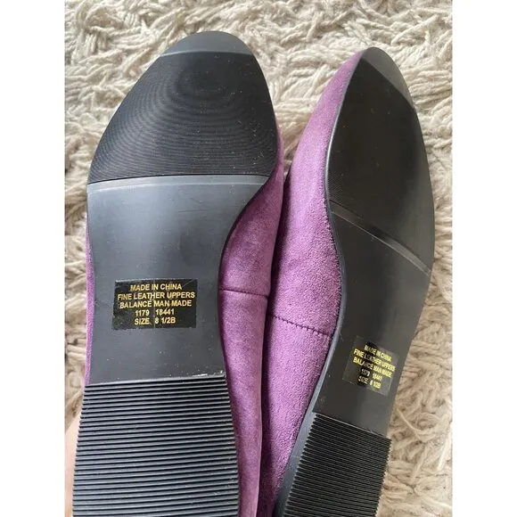 Newport News Loafers Suede Leather Violet Purple 8.5 B Flats Shoes Slip On