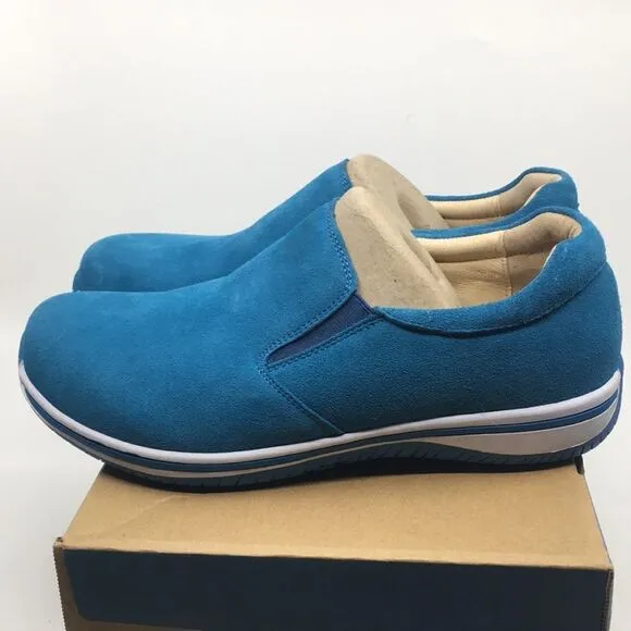 NIB Alegria Aaron Blue Suede Slip On Shoes - Size 43 EU 9.5 US (W US 13)