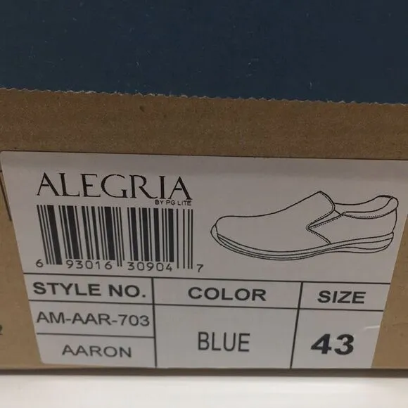 NIB Alegria Aaron Blue Suede Slip On Shoes - Size 43 EU 9.5 US (W US 13)