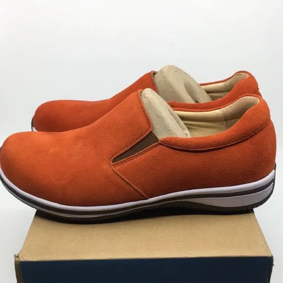 NIB Alegria Aaron Orange Suede Slip On Shoes - Size 43 EU 9.5 US (W US 13)