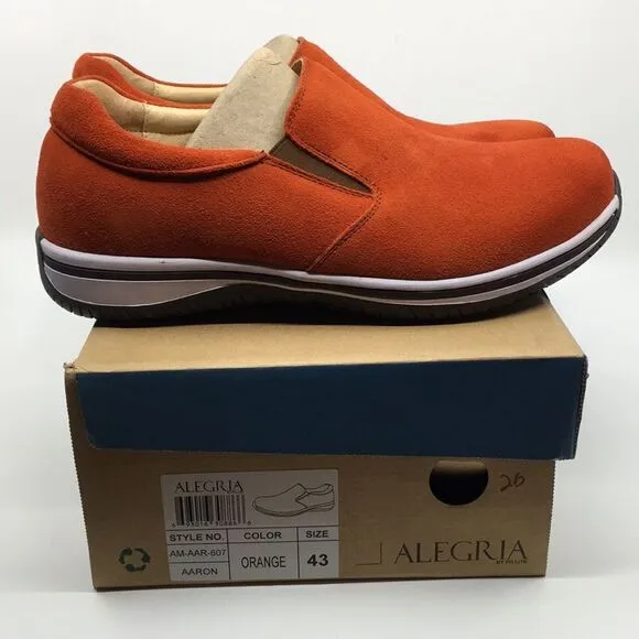 NIB Alegria Aaron Orange Suede Slip On Shoes - Size 43 EU 9.5 US (W US 13)
