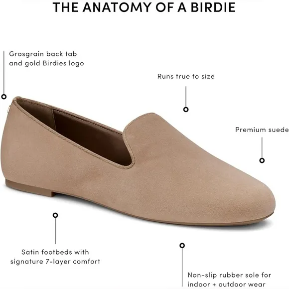 NIB Birdies The Original Starling Suede Slipper Flats in Latte - Size 8.5