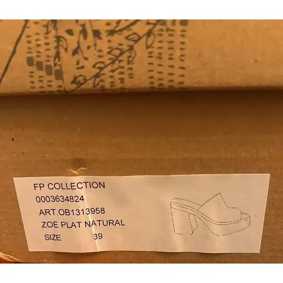 NIB FREE PEOPLE Zoe Natural Chunky Leather Platform Heel Sandals Size 39/8.5