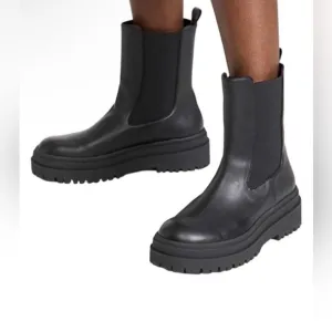 NIB Good American Black ChelseaCombat Leather Boots Sz 8.5 $239