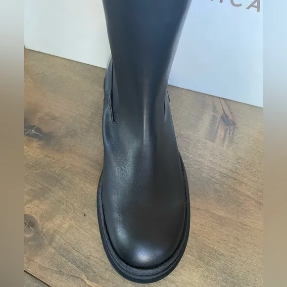 NIB Good American Black ChelseaCombat Leather Boots Sz 8.5 $239