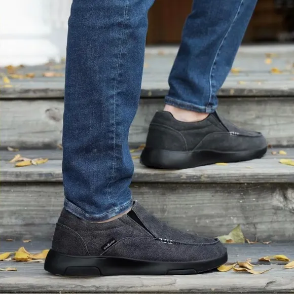 NIB OrthoComfoot Mens Slip On Loafers Arch Support Charcoal Black Canvas Size 11