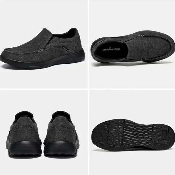 NIB OrthoComfoot Mens Slip On Loafers Arch Support Charcoal Black Canvas Size 11