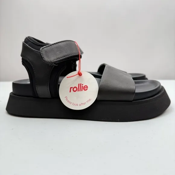 NIB Rollie Nation Women’s Acme Sandal Leather Chunky Platform Sandal Black EU 36