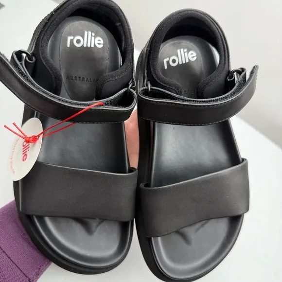 NIB Rollie Nation Women’s Acme Sandal Leather Chunky Platform Sandal Black EU 36
