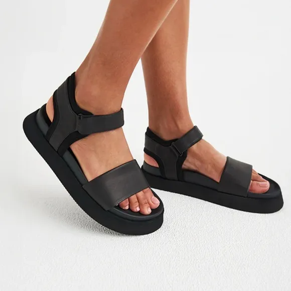 NIB Rollie Nation Women’s Acme Sandal Leather Chunky Platform Sandal Black EU 36