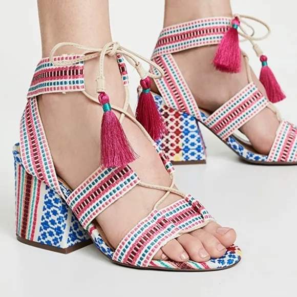 NIB Schutz Emilen embroidered blocked heel sandals