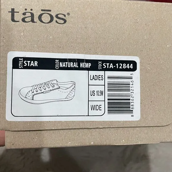 NIB Taos Star Lace Up Sneakers Natural Hemp Fabric Eco Casual Women Sz 10.5 Wide