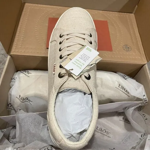 NIB Taos Star Lace Up Sneakers Natural Hemp Fabric Eco Casual Women Sz 10.5 Wide