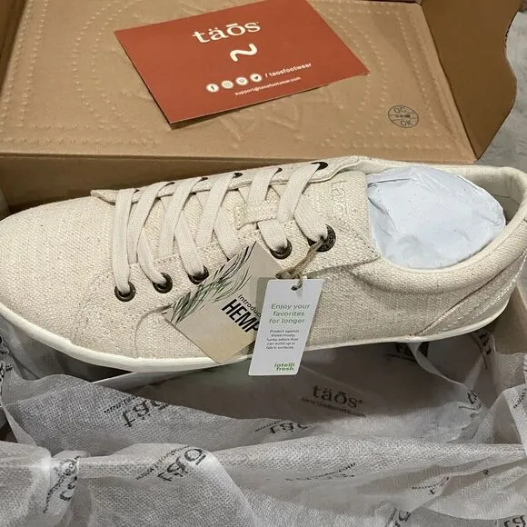NIB Taos Star Lace Up Sneakers Natural Hemp Fabric Eco Casual Women Sz 10.5 Wide