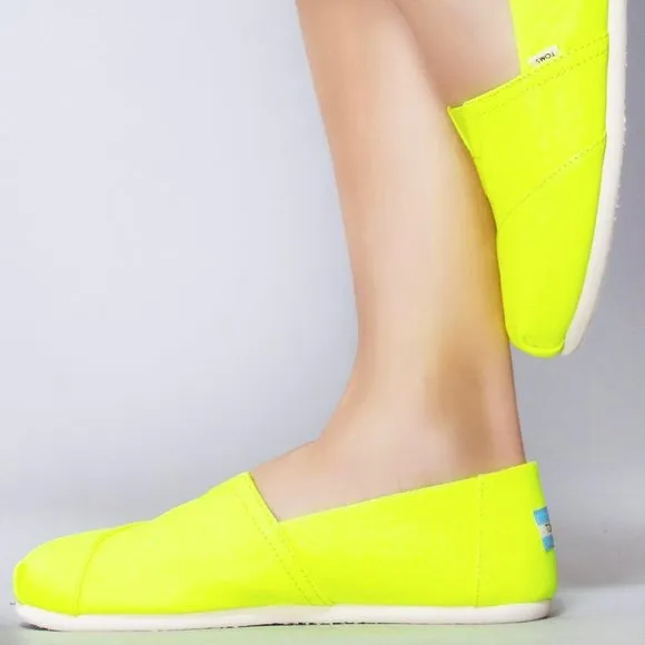 NIB Toms Alpargata Vivid Canvas Slip On Flats Loafers Neon Yellow 8.5 39