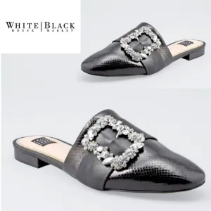 NIB WHBM JEWELED LEATHER BUCKLE SLIDES Size 7