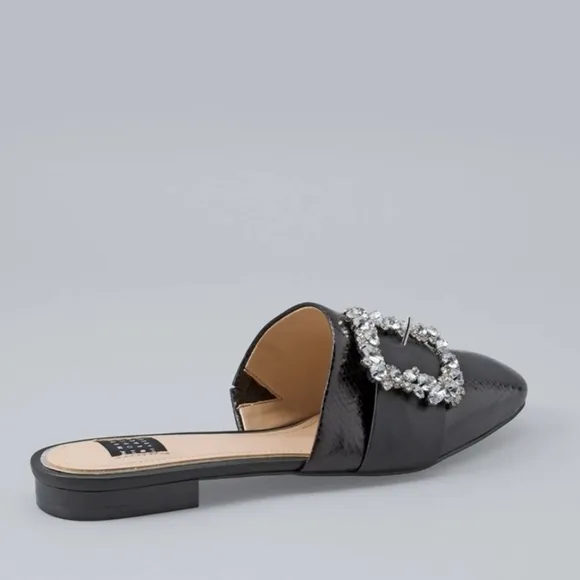 NIB WHBM JEWELED LEATHER BUCKLE SLIDES Size 7