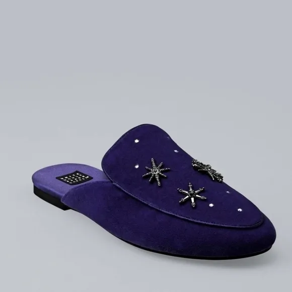 NIB WHBM STAR EMBELLISHED JEWELED BUCKLE VELVET SLIDES Size 7