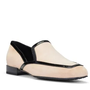 NIB Womens Donald Pliner cream white and black suede slip on loafer flats