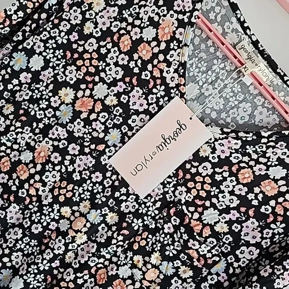 Nightshirt V Neck Bamboo | Winter Blossoms Navy