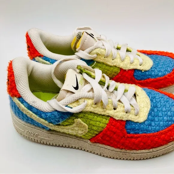 Nike Air Force 1 LV8 NNGS Knitted Hemp Blue Citron Orange multi color youth 1.5