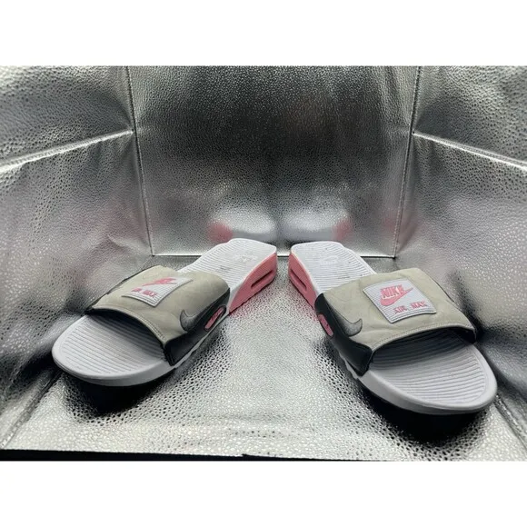 NIKE AIR MAX 90 SLIDES WHITE ROSE PINK SMOKE Sz 15 BQ4635 100 LIGHT INFRARED