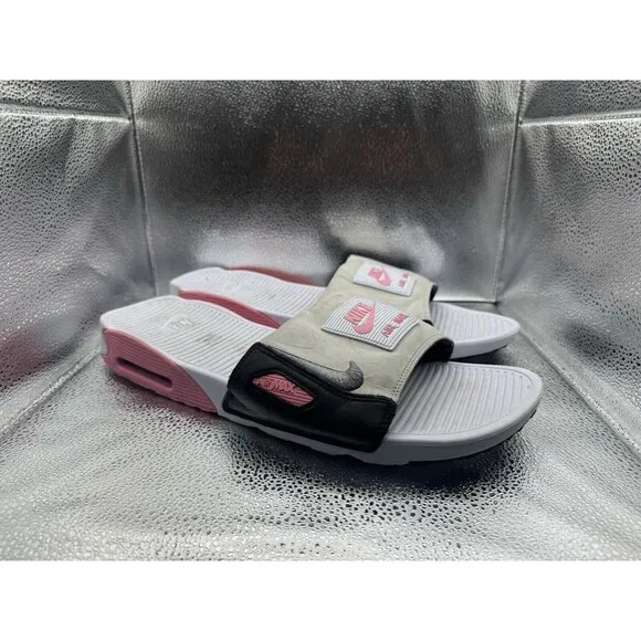 NIKE AIR MAX 90 SLIDES WHITE ROSE PINK SMOKE Sz 15 BQ4635 100 LIGHT INFRARED