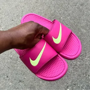 NIKE BENASSI SWOOSH SLIDES PINKS WHITES YELLOWS MINTS