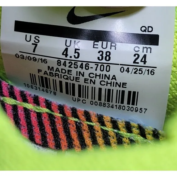 Nike Free RN Flyknit Womens 7 Volt Running Shoes Sneakers Olympic Medal Stand