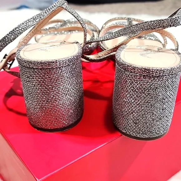 Nina Silver Rhinestones T Straps Sandals Heels . 9