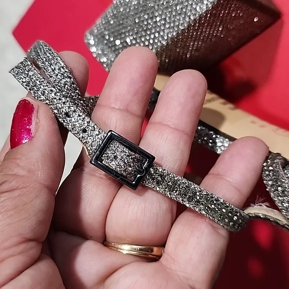 Nina Silver Rhinestones T Straps Sandals Heels . 9
