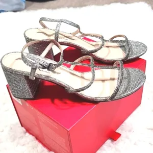 Nina Silver Rhinestones T Straps Sandals Heels . 9