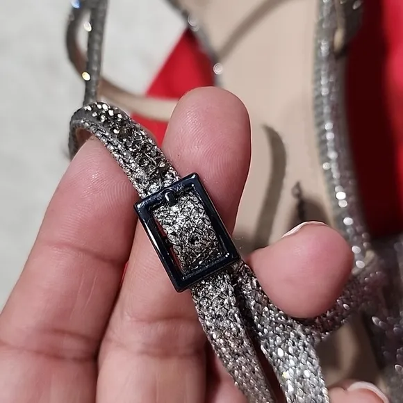 Nina Silver Rhinestones T Straps Sandals Heels . 9