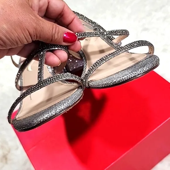 Nina Silver Rhinestones T Straps Sandals Heels . 9