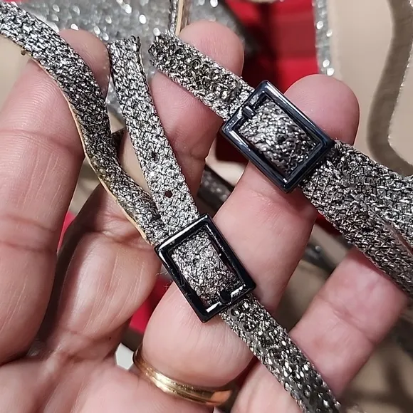 Nina Silver Rhinestones T Straps Sandals Heels . 9