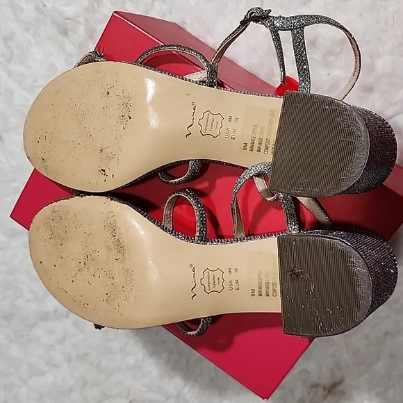 Nina Silver Rhinestones T Straps Sandals Heels . 9
