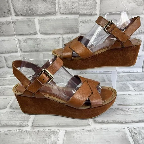 Nine West Payal Women's 9.5 Brown Leather Chunky Platform Y2K Vintage Sandals