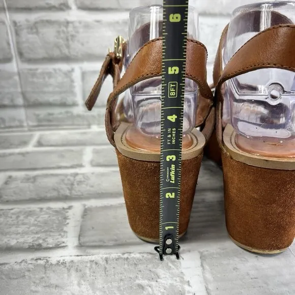 Nine West Payal Women's 9.5 Brown Leather Chunky Platform Y2K Vintage Sandals