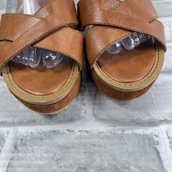 Nine West Payal Women's 9.5 Brown Leather Chunky Platform Y2K Vintage Sandals