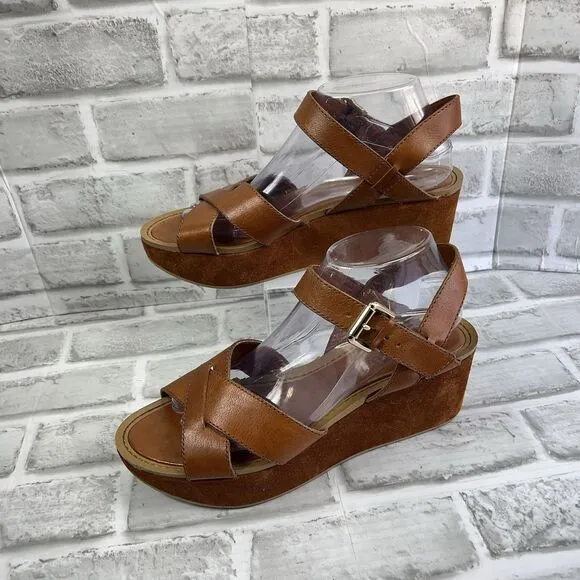 Nine West Payal Women's 9.5 Brown Leather Chunky Platform Y2K Vintage Sandals