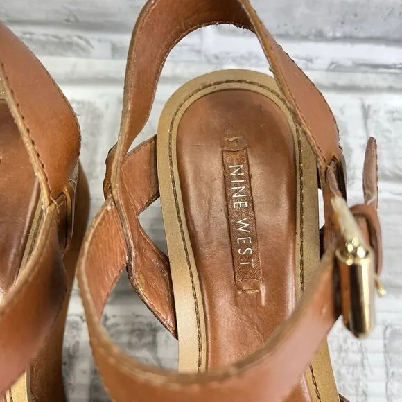 Nine West Payal Women's 9.5 Brown Leather Chunky Platform Y2K Vintage Sandals