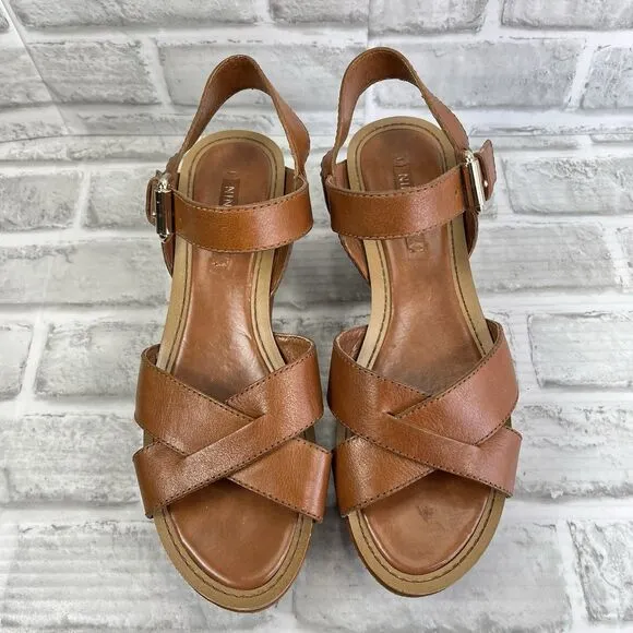 Nine West Payal Women's 9.5 Brown Leather Chunky Platform Y2K Vintage Sandals