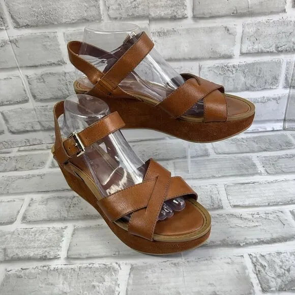 Nine West Payal Women's 9.5 Brown Leather Chunky Platform Y2K Vintage Sandals
