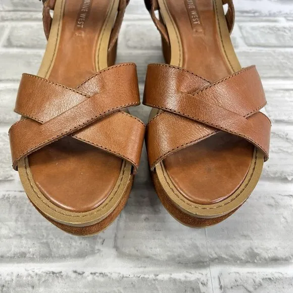 Nine West Payal Women's 9.5 Brown Leather Chunky Platform Y2K Vintage Sandals