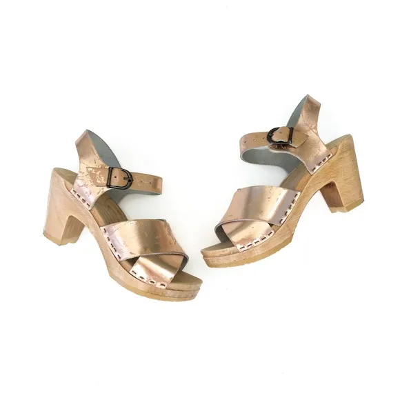 No. 6 Store Coco Cross Front Rose Gold Sandals Clogs