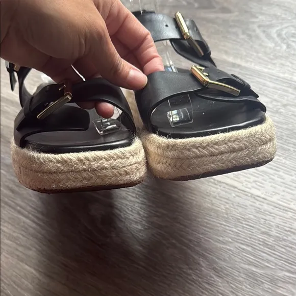 Nordstrom Black Platform Sandals 9M Leather Straps with Buckle