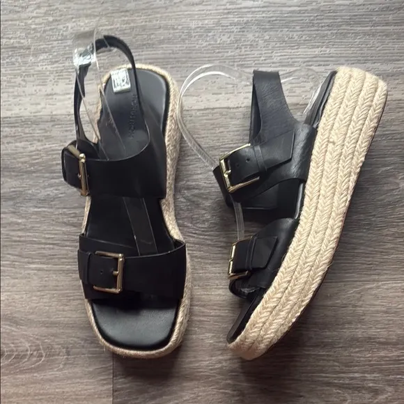 Nordstrom Black Platform Sandals 9M Leather Straps with Buckle